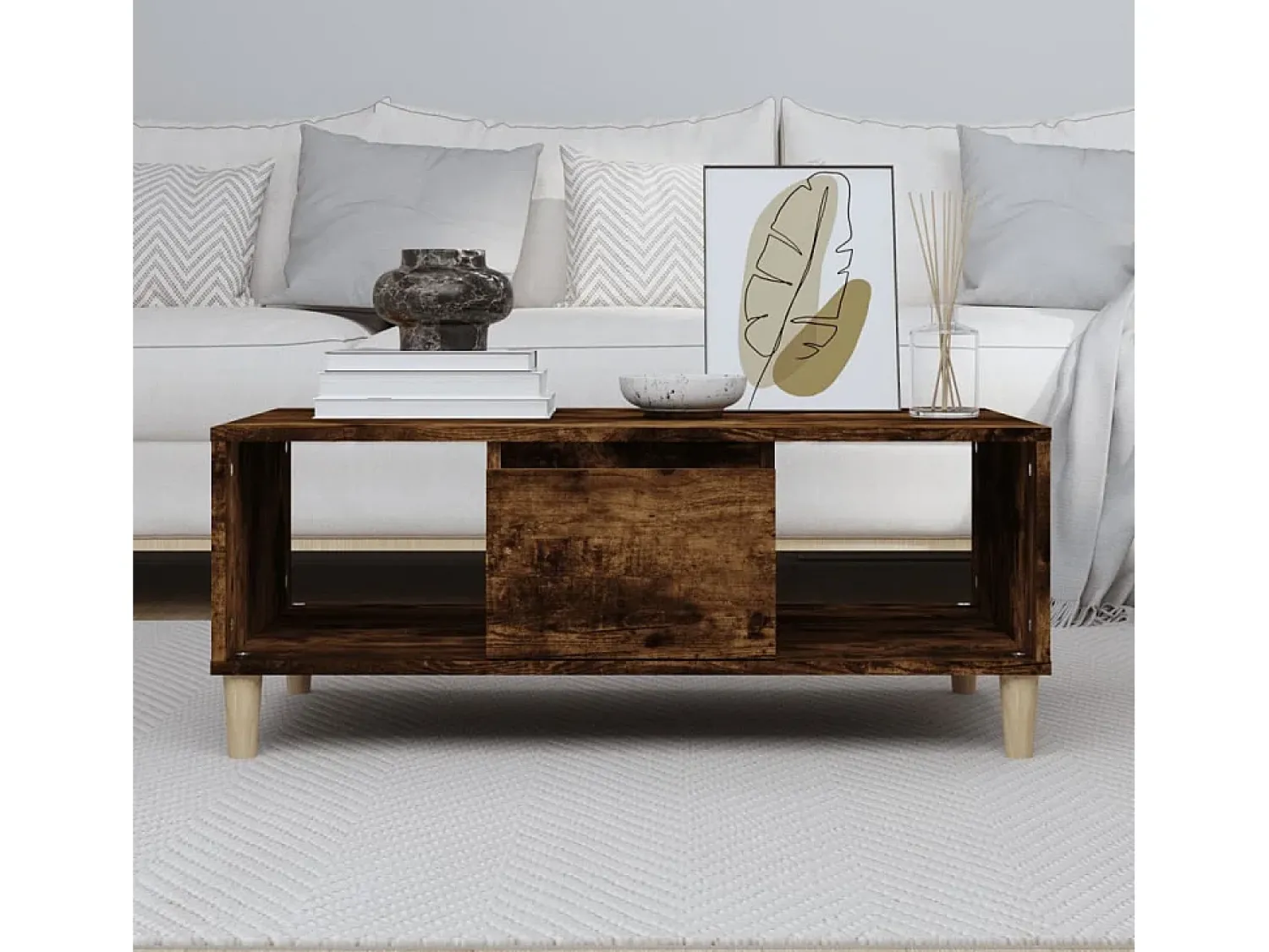 Mesa De Centro* Mesa de centro | Mesa de apoio 90x50x36.5 cm derivados madeira carvalho fumado Castanho