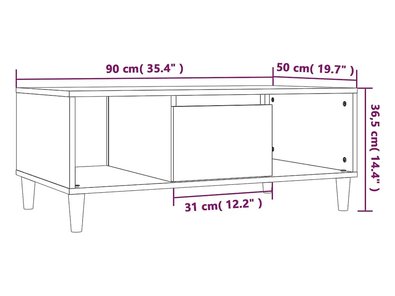 Mesa De Centro* Mesa de centro | Mesa de apoio 90x50x36.5 cm derivados madeira carvalho fumado Castanho