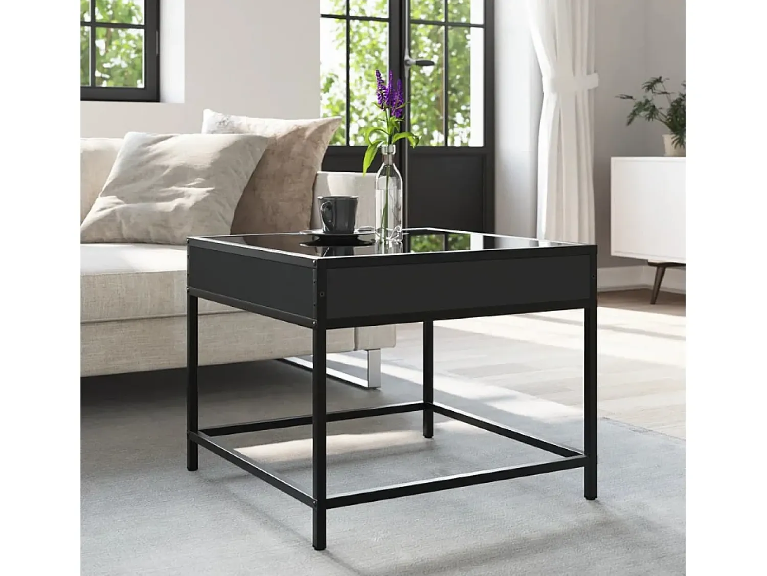 Outlet Mesa de centro | Mesa de apoio c/ luzes LED Infinity 50x50x41 cm Preto