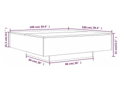 Mesa de centro | Mesa de apoio 100x100x31 cm derivados de madeira cinza-cimento^ Mesa De Centro