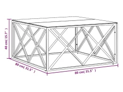 Mesa de centro | Mesa de apoio | Mesa de café 80x80x40 cm aço inoxidável e vidro^ Mesa De Centro