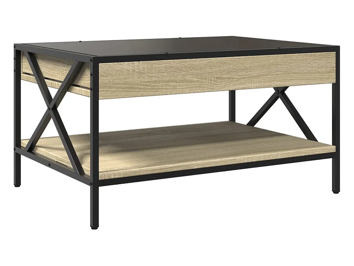Mesa De Centro* Mesa de centro | Mesa de apoio luzes LED Infinity 70x50x38 cm carvalho sonoma Castanho