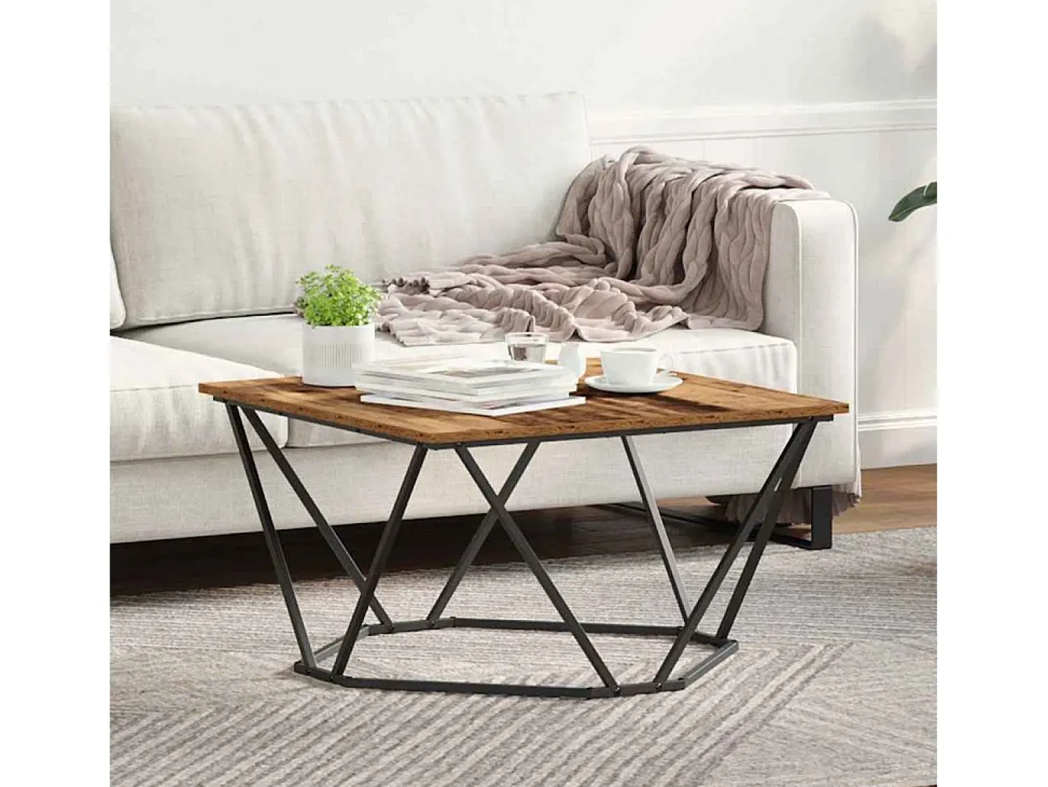 Mesa De Centro| Mesa de centro | Mesa de apoio Madeira antiga 80x80x45 cm Castanho
