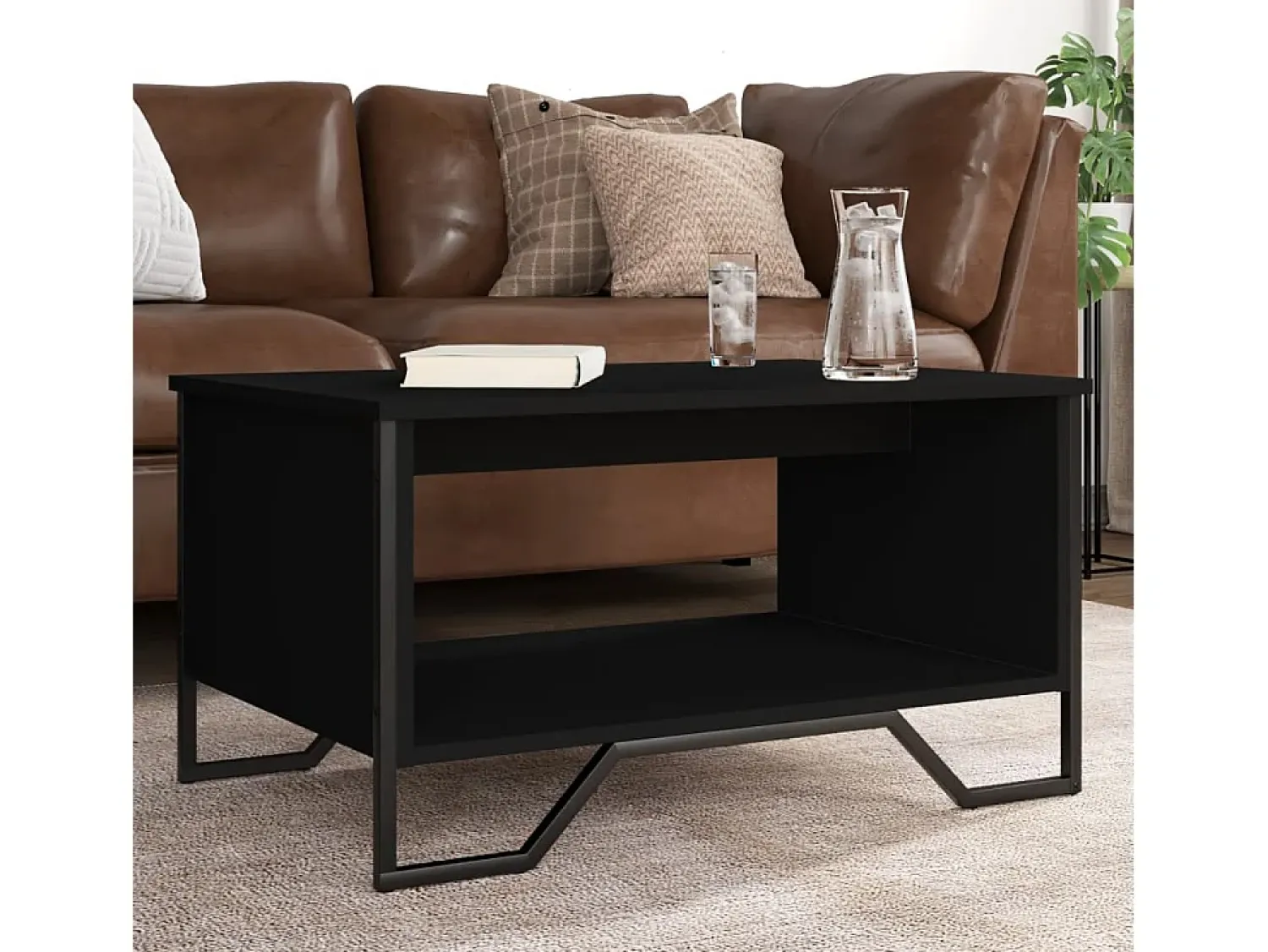 Online Mesa de centro | Mesa de apoio 75x51x40 cm derivados de madeira Preto