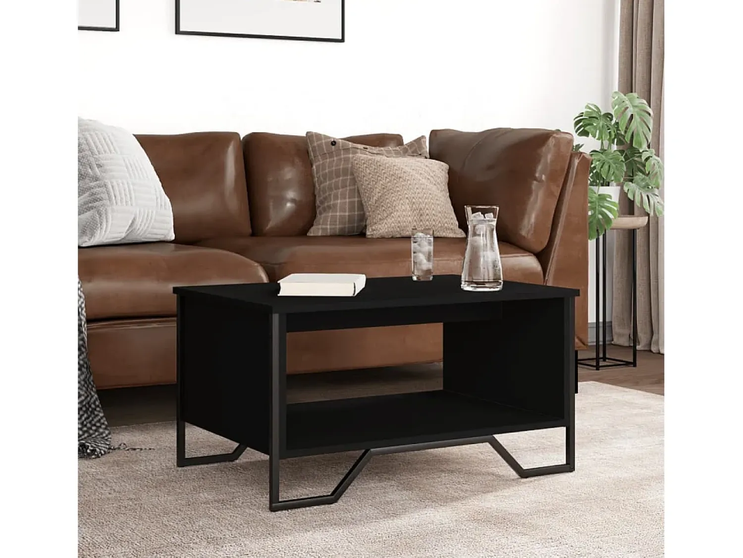 Online Mesa de centro | Mesa de apoio 75x51x40 cm derivados de madeira Preto
