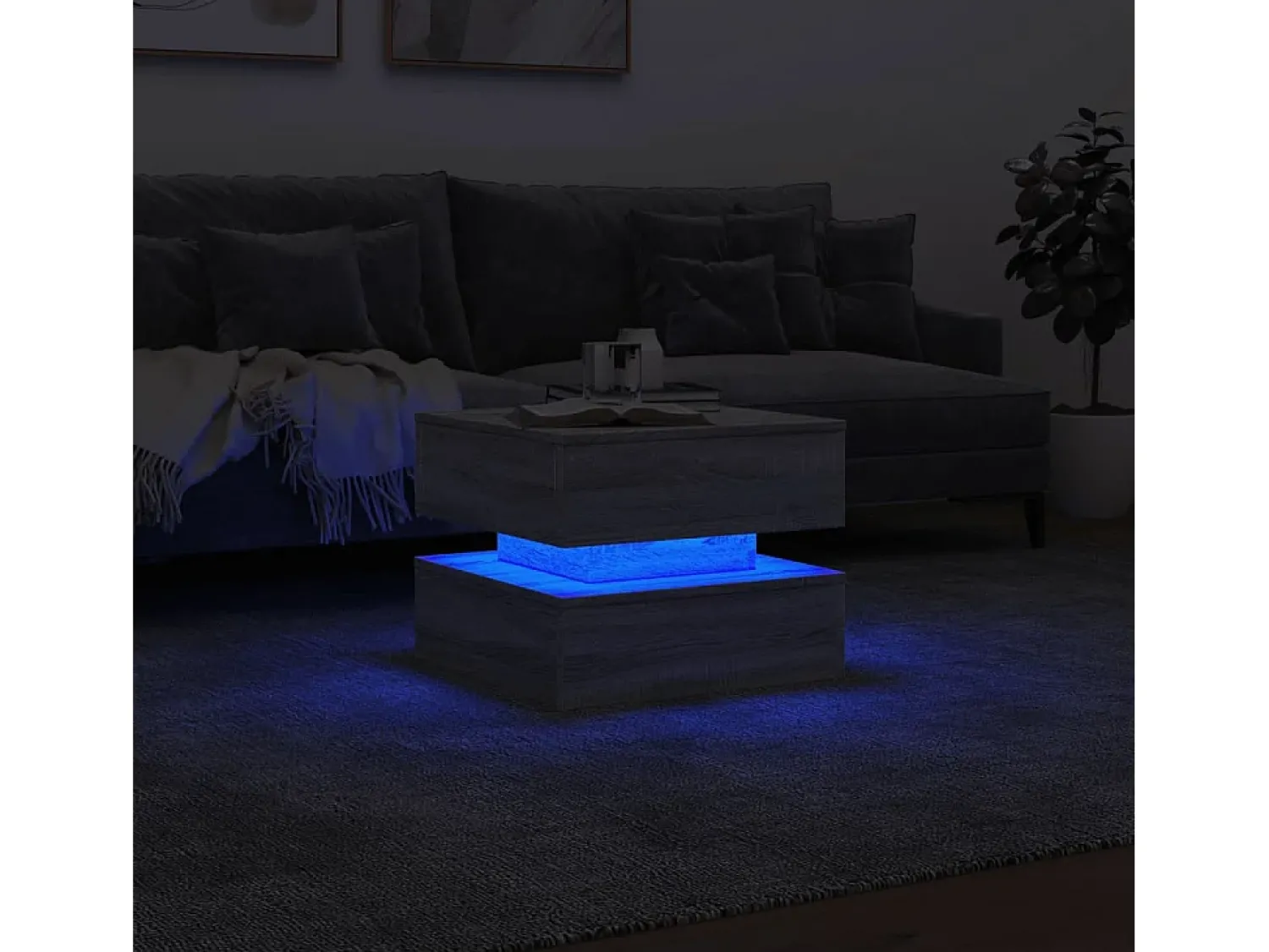 Mesa De Centro| Mesa de centro | Mesa de apoio com luzes LED 50x50x40 cm sonoma cinza-claro Cinzento