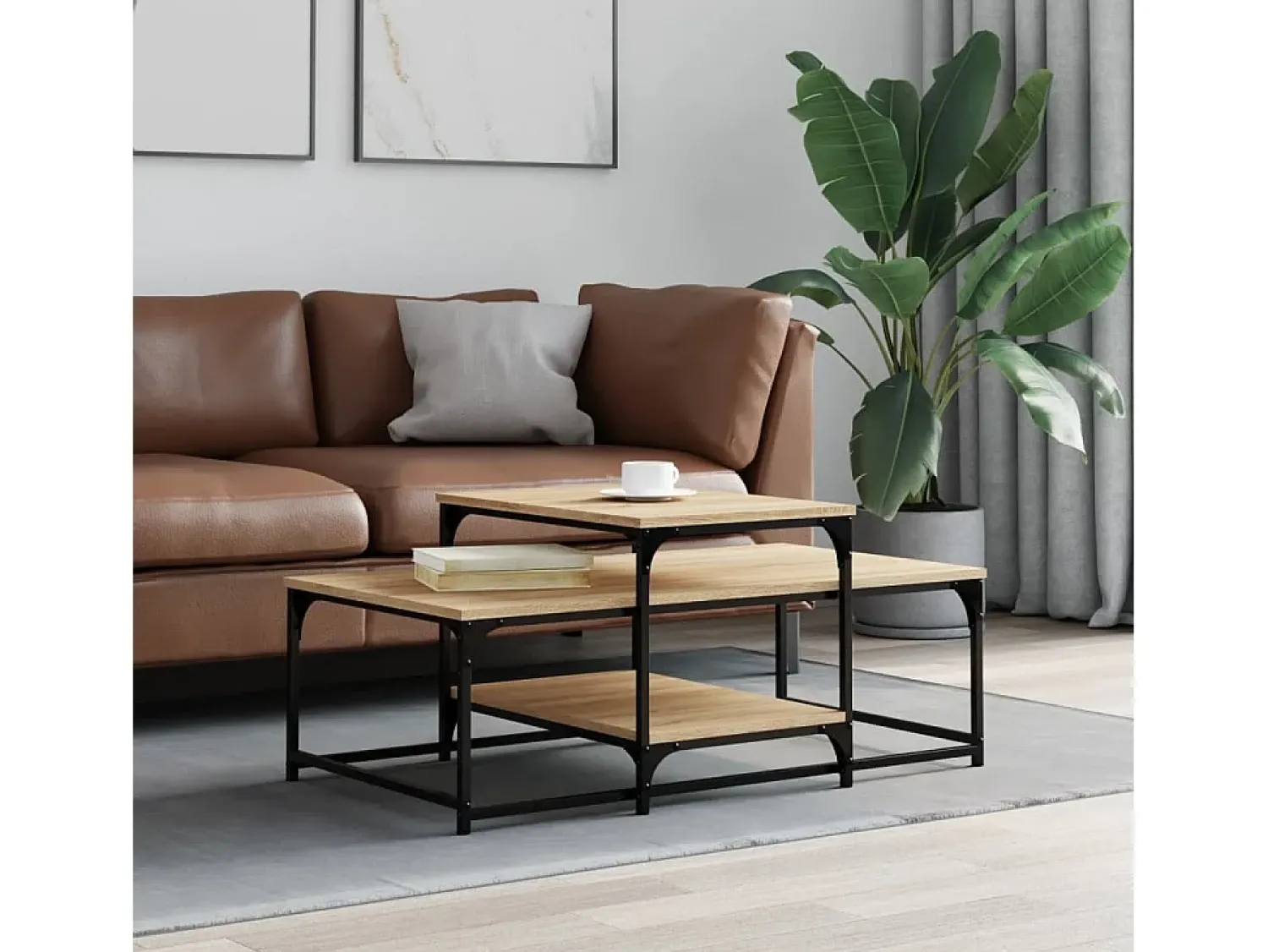 Mesa de centro | Mesa de apoio 102x60x45cm derivados de madeira carvalho sonoma^ Mesa De Centro