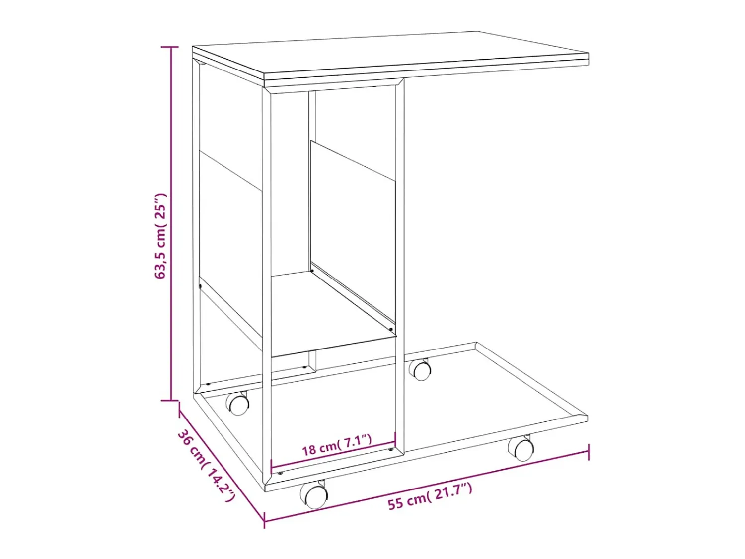 Mesa De Centro* Mesa de centro | Mesa de apoio c/ rodas 55x36x63.5cm derivados de madeira Branco