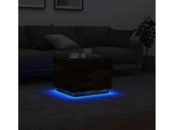 Mesa De Centro* Mesa de centro | Mesa de apoio com luzes LED 50x50x40 cm carvalho fumado Castanho