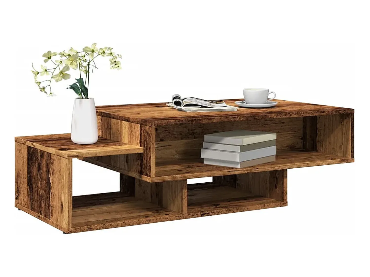 Mesa De Centro* Mesa de centro | Mesa de apoio 105x55x32 cm deriv. de madeira madeira velha Castanho