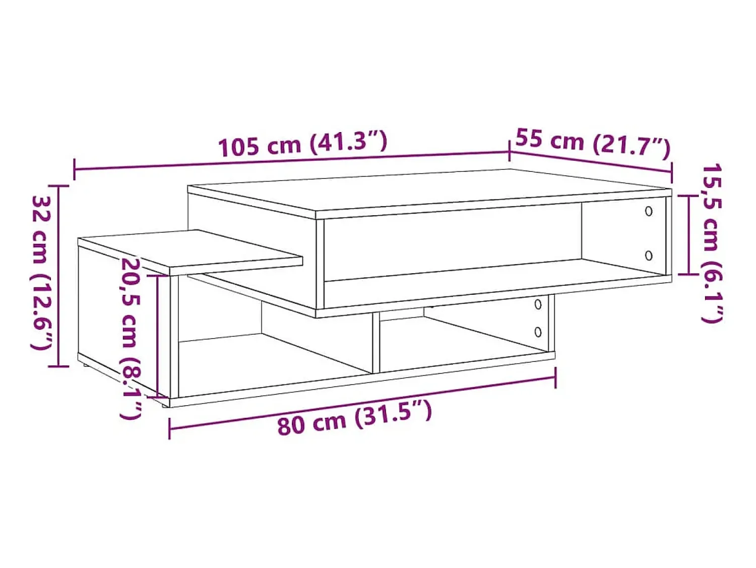 Mesa De Centro* Mesa de centro | Mesa de apoio 105x55x32 cm deriv. de madeira madeira velha Castanho