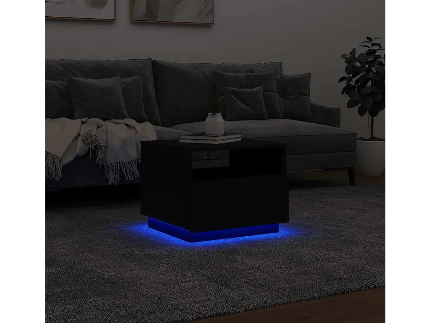 Discount Mesa de centro | Mesa de apoio com luzes LED 50x49x40 cm Preto