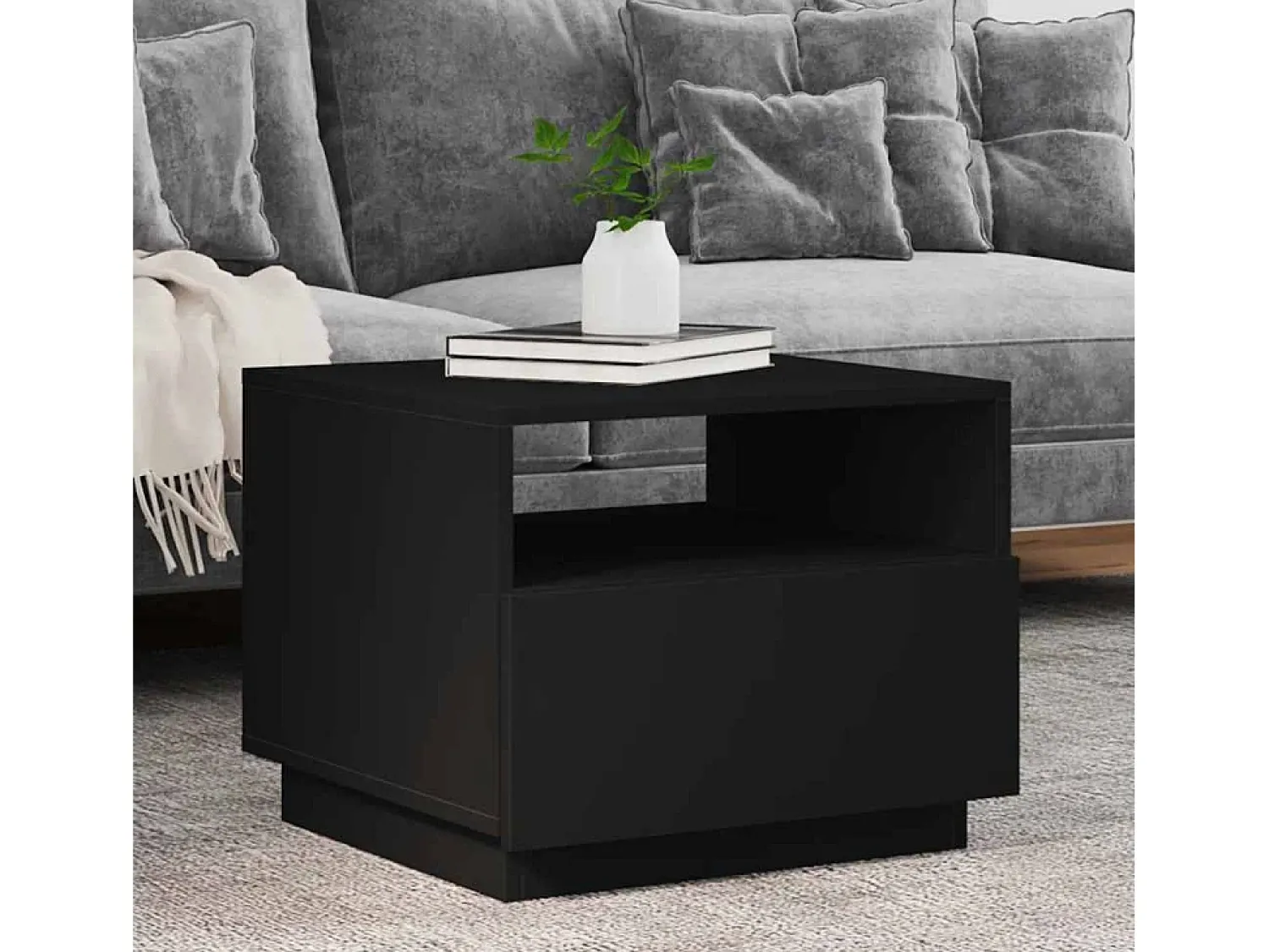 Discount Mesa de centro | Mesa de apoio com luzes LED 50x49x40 cm Preto