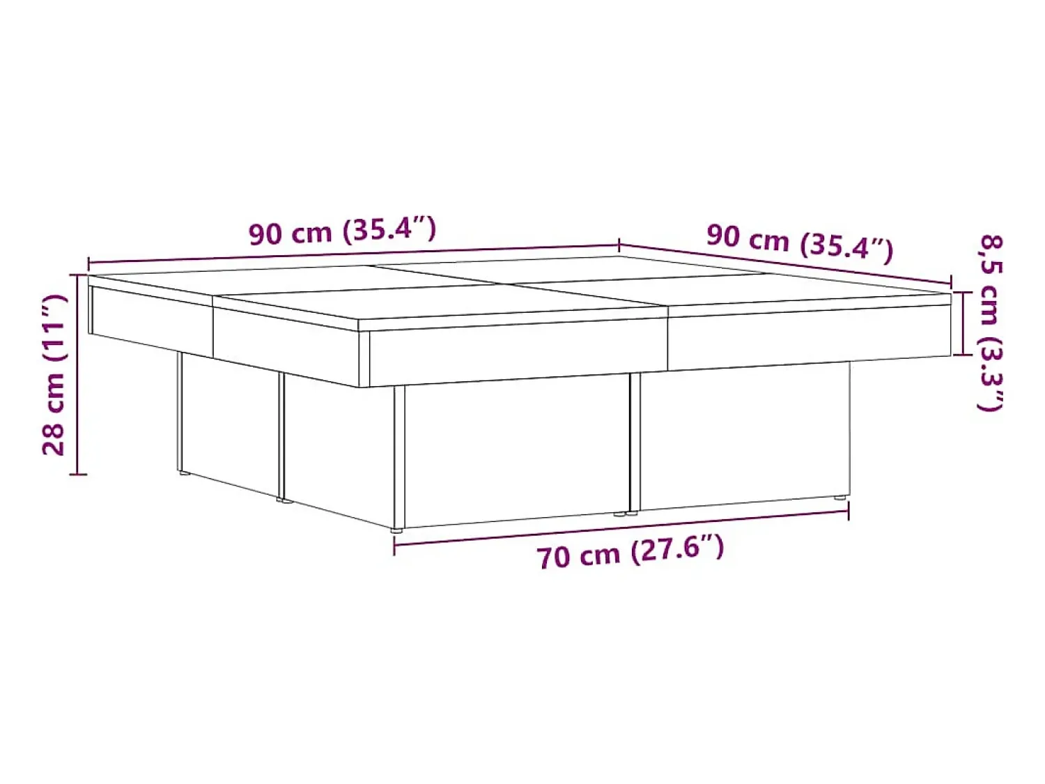 Discount Mesa de centro | Mesa de apoio 90x90x28 cm derivados de madeira madeira velha Castanho