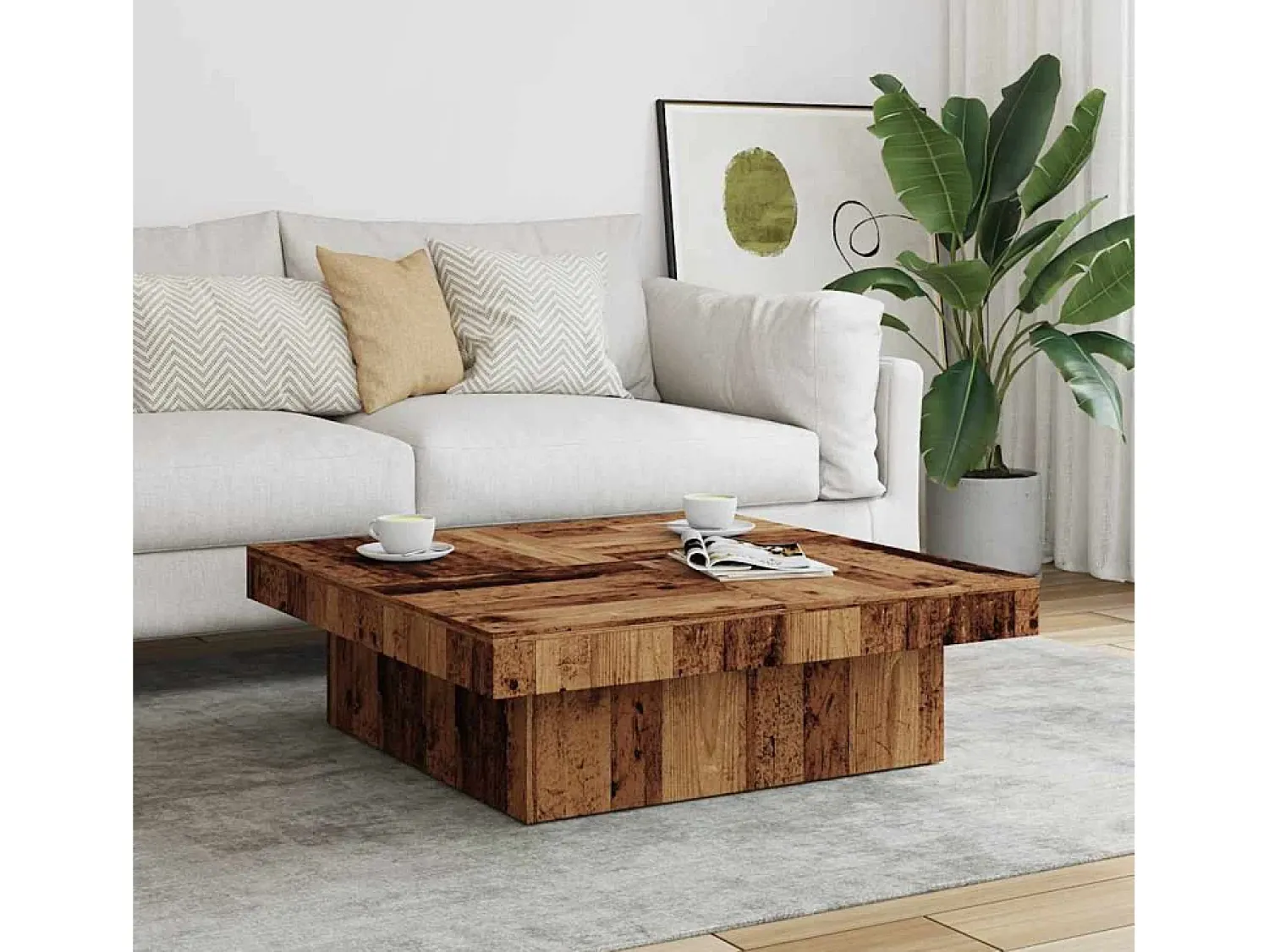 Discount Mesa de centro | Mesa de apoio 90x90x28 cm derivados de madeira madeira velha Castanho