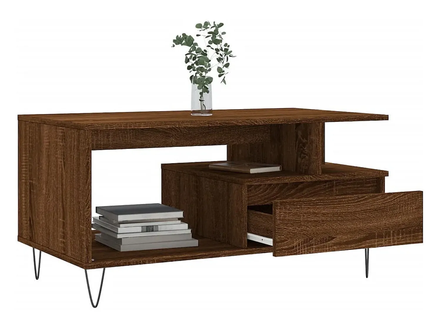 Mesa de centro | Mesa de apoio 90x49x45 cm derivados de madeira carvalho Castanho