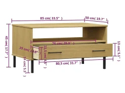Mesa De Centro| Mesa de centro | Mesa de apoio c/ pernas de metal 85x50x45cm OSLO madeira Castanho