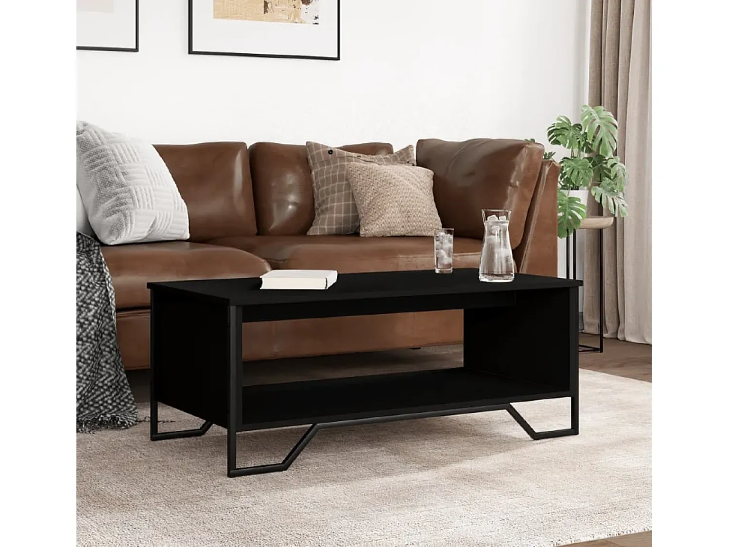 Mesa De Centro* Mesa de centro | Mesa de apoio 100x51x40 cm derivados de madeira Preto