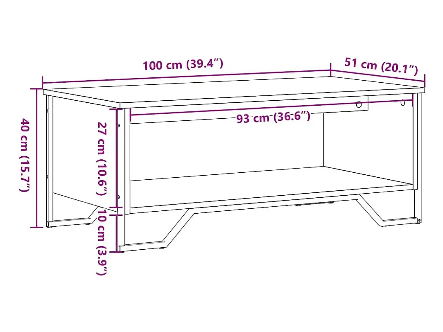 Mesa De Centro* Mesa de centro | Mesa de apoio 100x51x40 cm derivados de madeira Preto