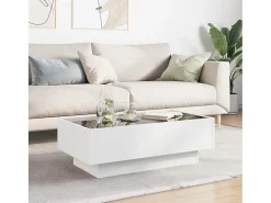 Mesa De Centro| Mesa de centro | Mesa de apoio c/ LEDs 90x50x30 cm derivados de madeira Branco