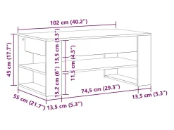 Mesa de centro | Mesa de apoio carvalho artisiano 102x55x45 cm^ Mesa De Centro