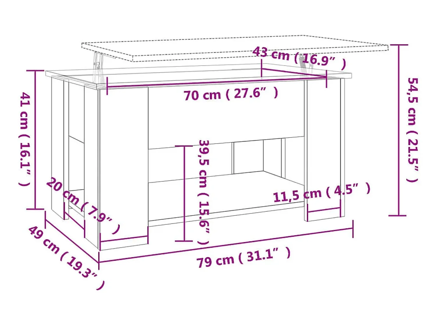 Discount Mesa de centro | Mesa de apoio 79x49x41 cm madeira processada Branco