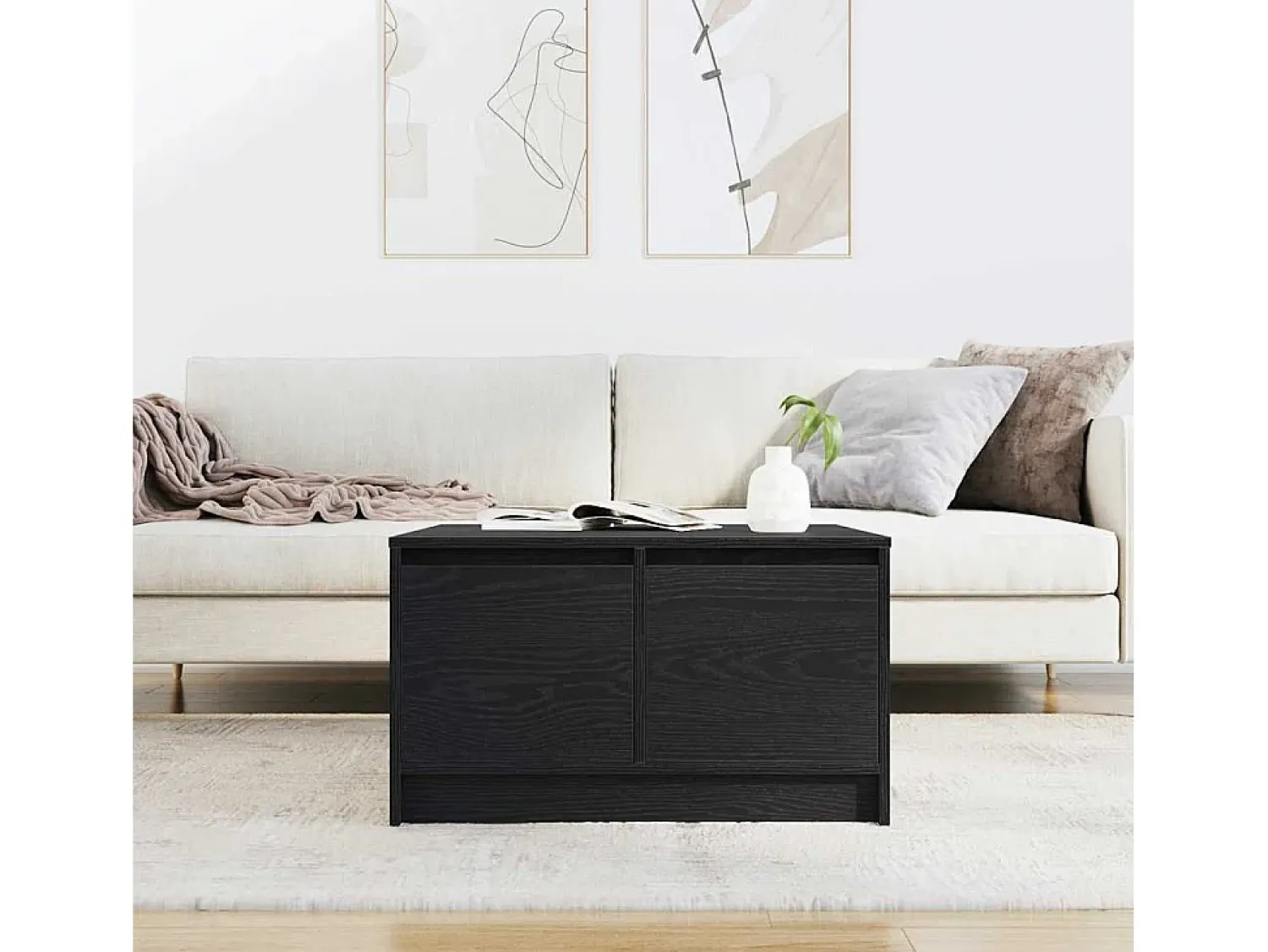 Hot Mesa de centro | Mesa de apoio com gavetas 70.5x70x40 cm carvalho Preto