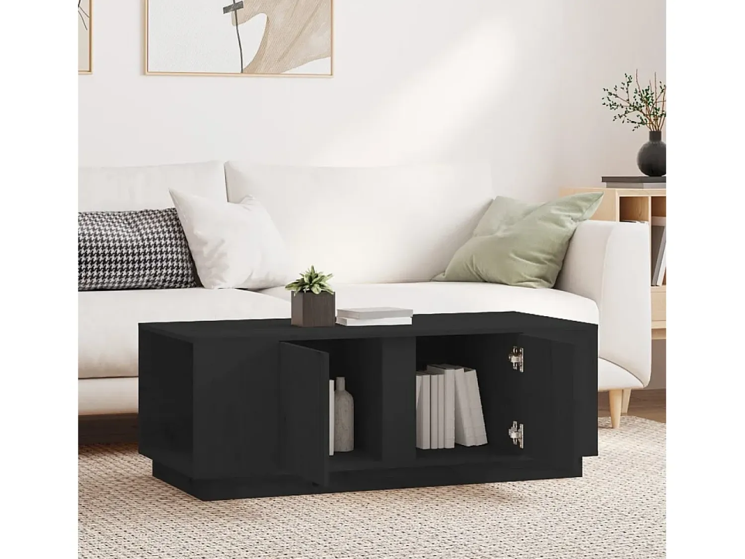 Mesa De Centro* Mesa de centro | Mesa de apoio 110x50x40 cm madeira de pinho maciça Preto