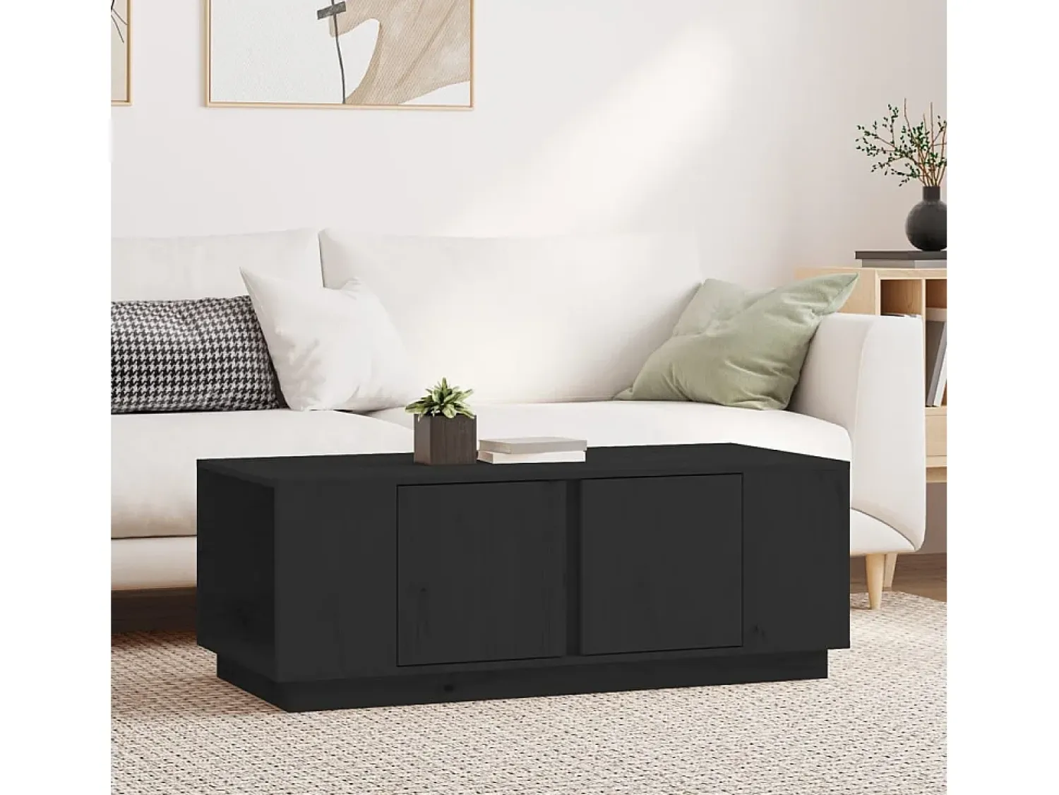 Mesa De Centro* Mesa de centro | Mesa de apoio 110x50x40 cm madeira de pinho maciça Preto