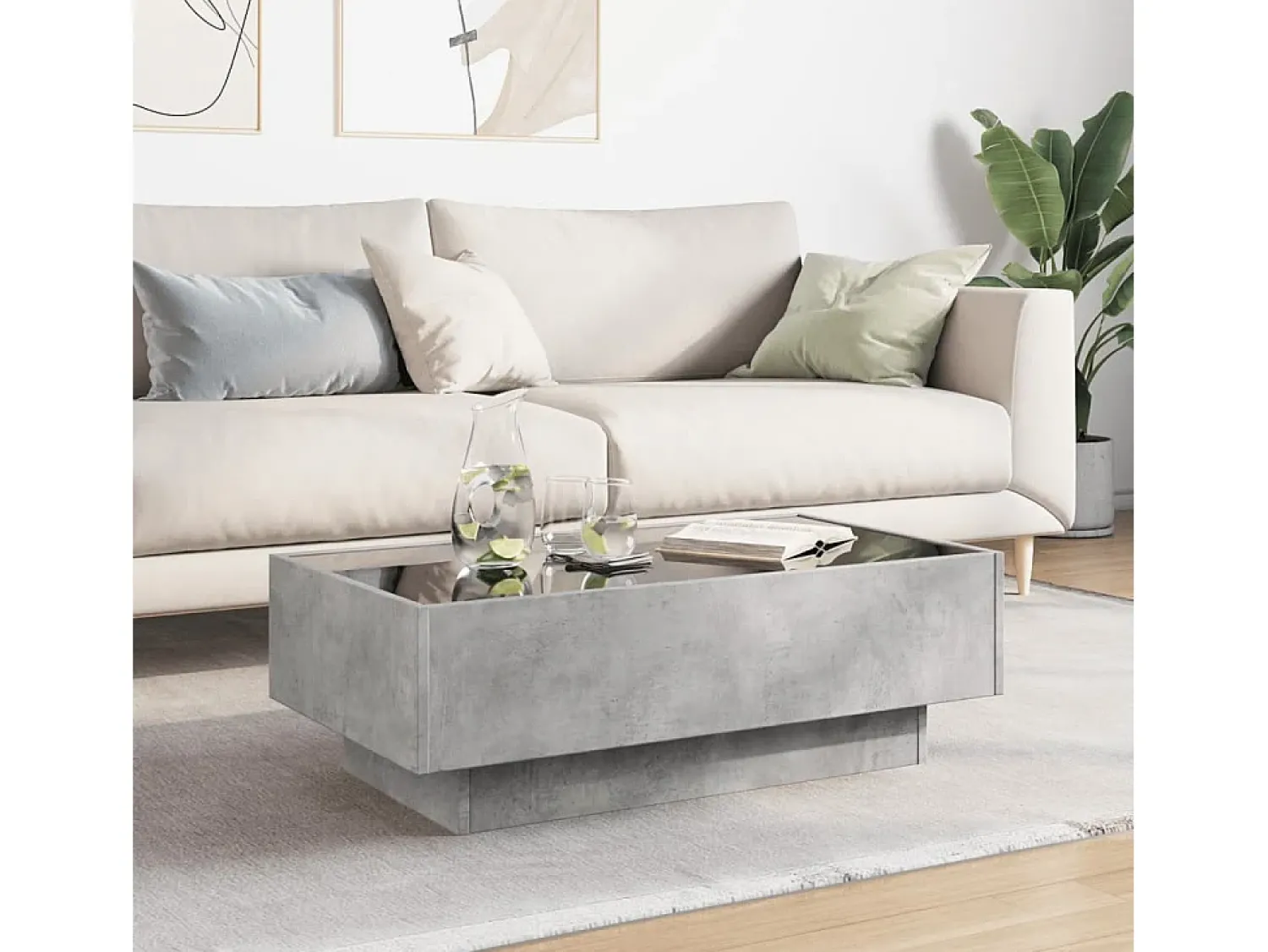 Discount Mesa de centro | Mesa de apoio c/ LEDs 90x50x30 cm derivados de madeira Cinzento