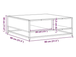 Mesa De Centro* Mesa de centro | Mesa de apoio 80x80x30 cm deriv. madeira/metal carvalho Castanho