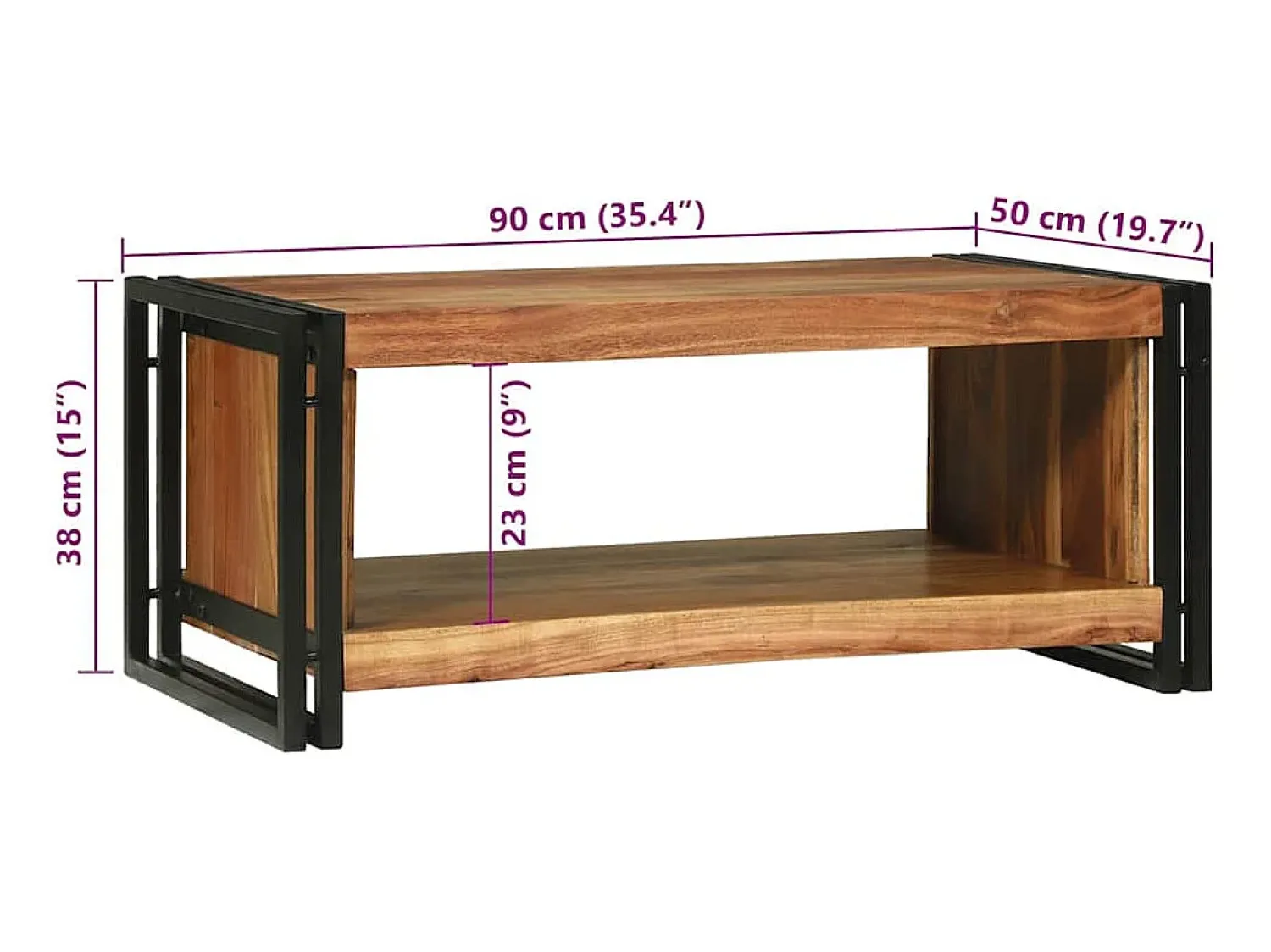 Mesa De Centro* Mesa de centro | Mesa de apoio | Mesa de café 90x50x38 cm Madeira de acácia maciça Castanho