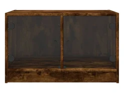 Mesa De Centro| Mesa de centro | Mesa de apoio c/ portas de vidro 68x50x42 cm carvalho fumado Castanho