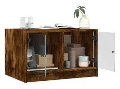 Mesa De Centro| Mesa de centro | Mesa de apoio c/ portas de vidro 68x50x42 cm carvalho fumado Castanho