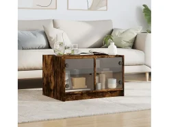 Mesa De Centro| Mesa de centro | Mesa de apoio c/ portas de vidro 68x50x42 cm carvalho fumado Castanho