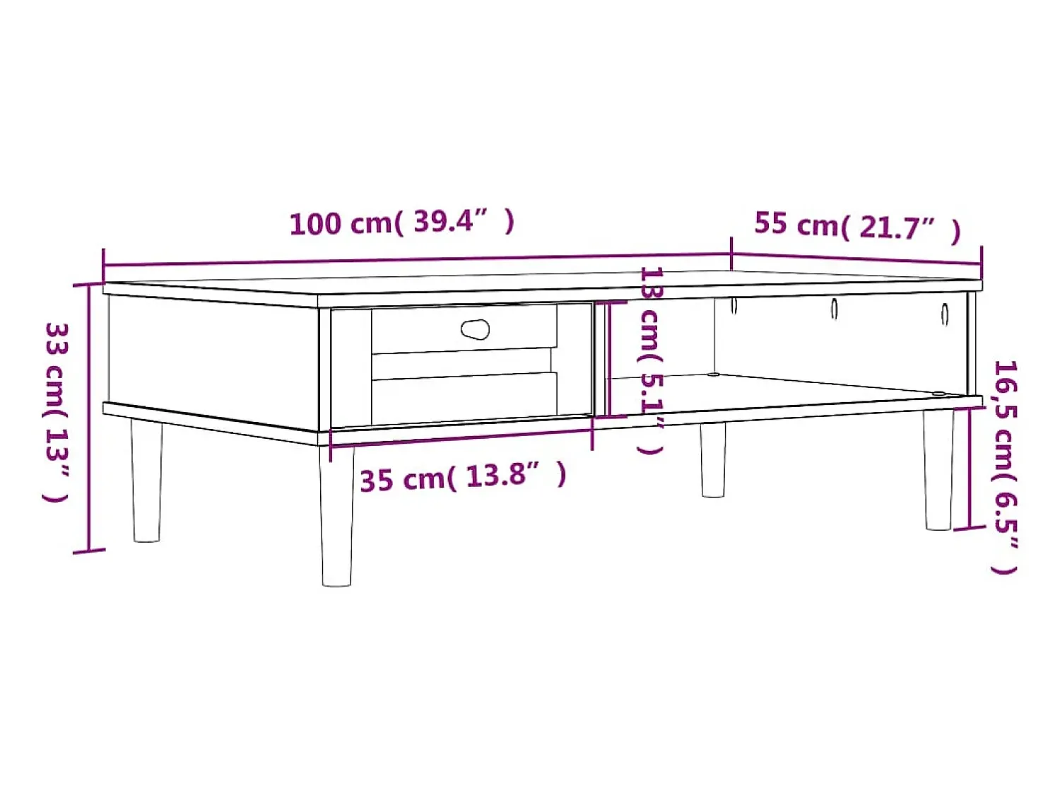 Best Mesa de centro | Mesa de apoio SENJA 100x55x33 cm pinho maciço Branco