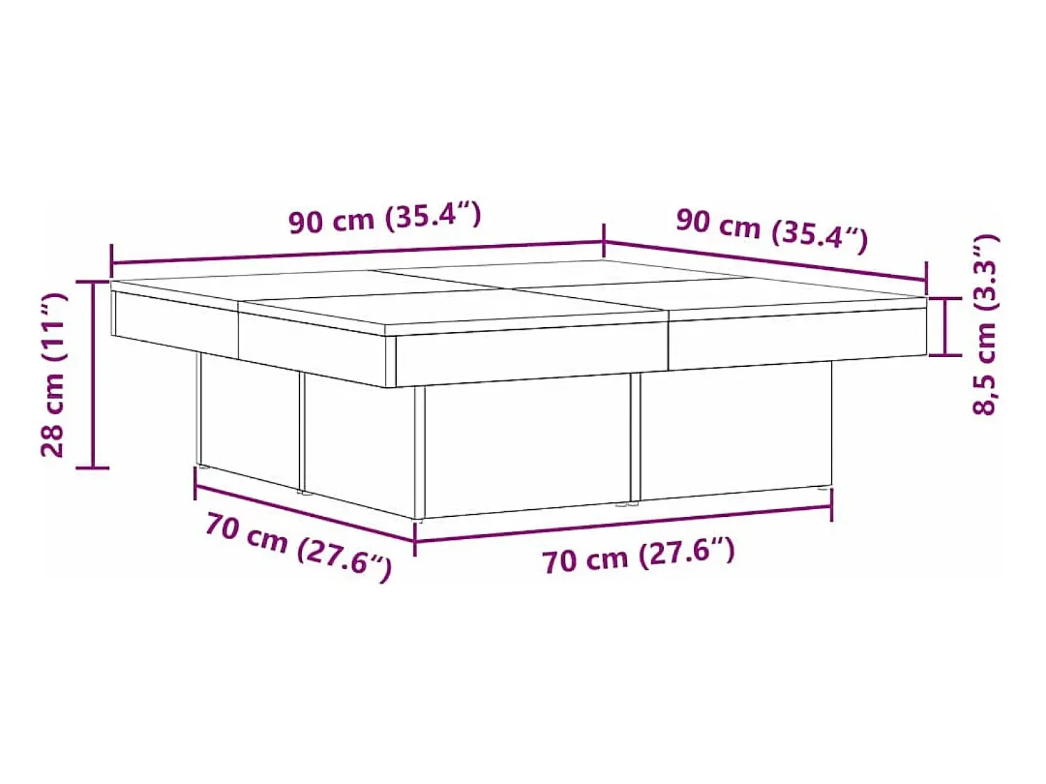 Mesa De Centro| Mesa de centro | Mesa de apoio Carvalho 90x90x28 cm Preto