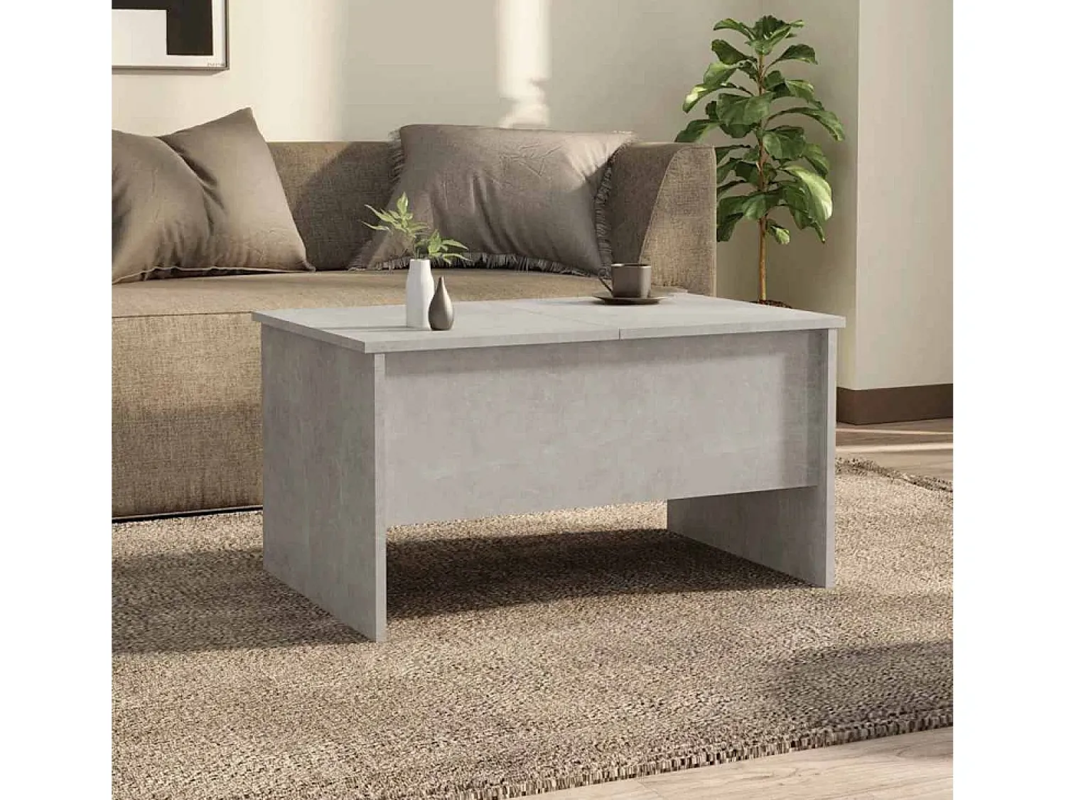 Mesa de centro | Mesa de apoio 80x50x42.5 cm madeira processada cinza cimento^ Mesa De Centro