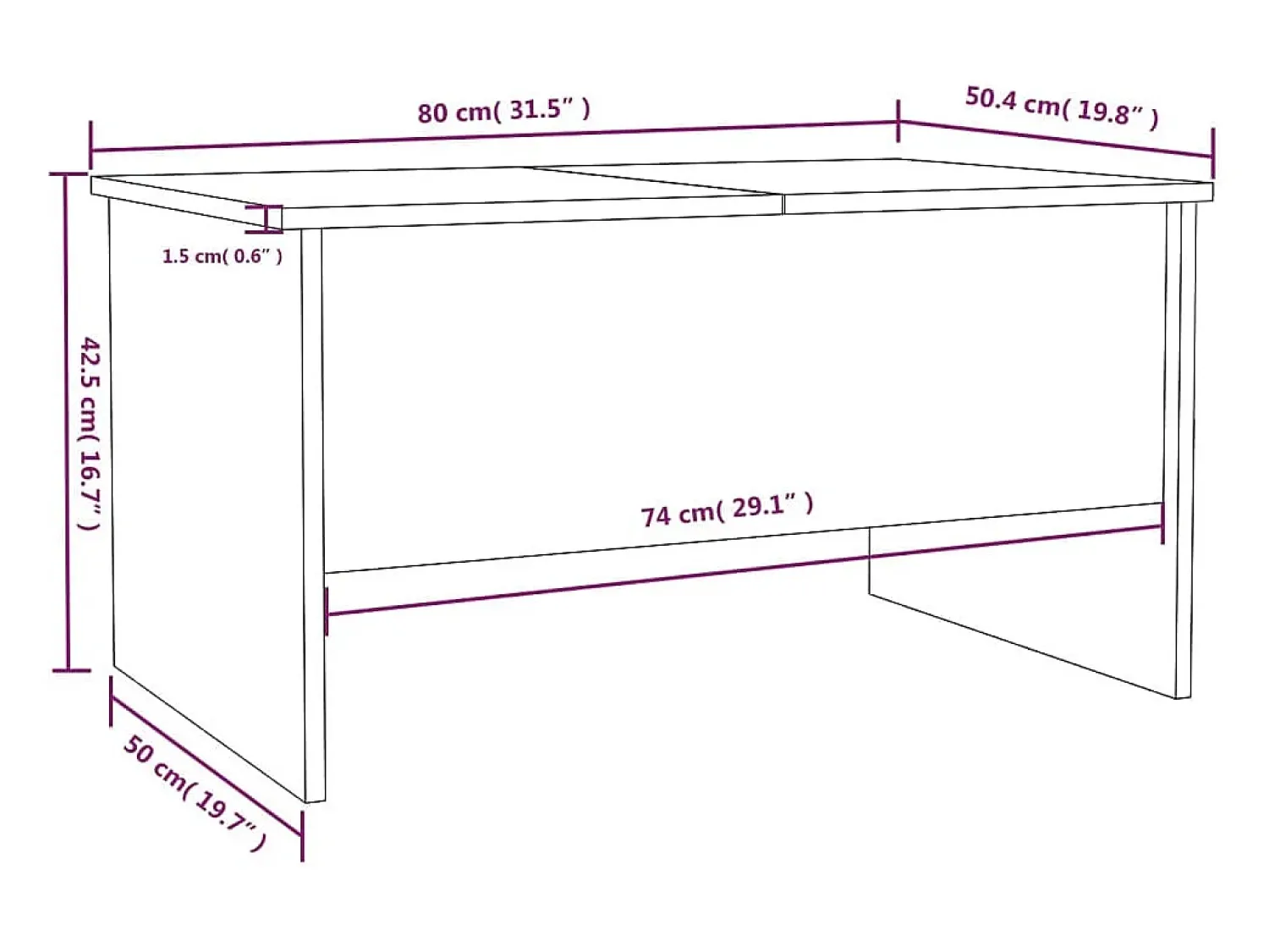 Mesa de centro | Mesa de apoio 80x50x42.5 cm madeira processada cinza cimento^ Mesa De Centro