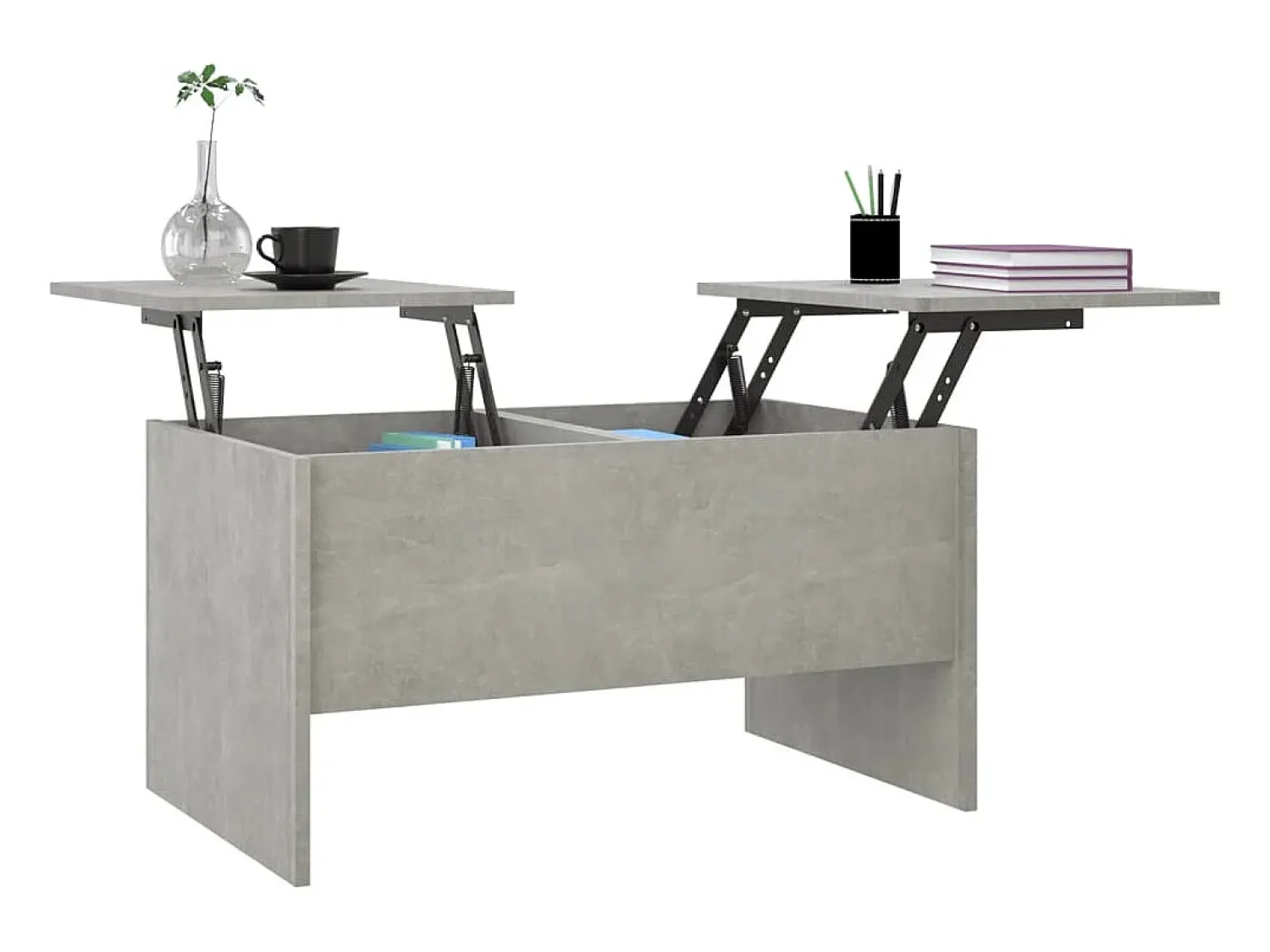 Mesa de centro | Mesa de apoio 80x50x42.5 cm madeira processada cinza cimento^ Mesa De Centro