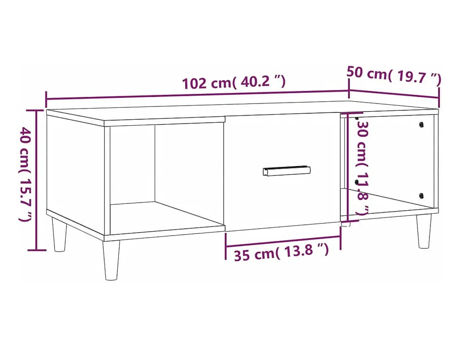 Mesa De Centro* Mesa de centro | Mesa de apoio 102x50x40 cm derivados madeira carvalho fumado Castanho