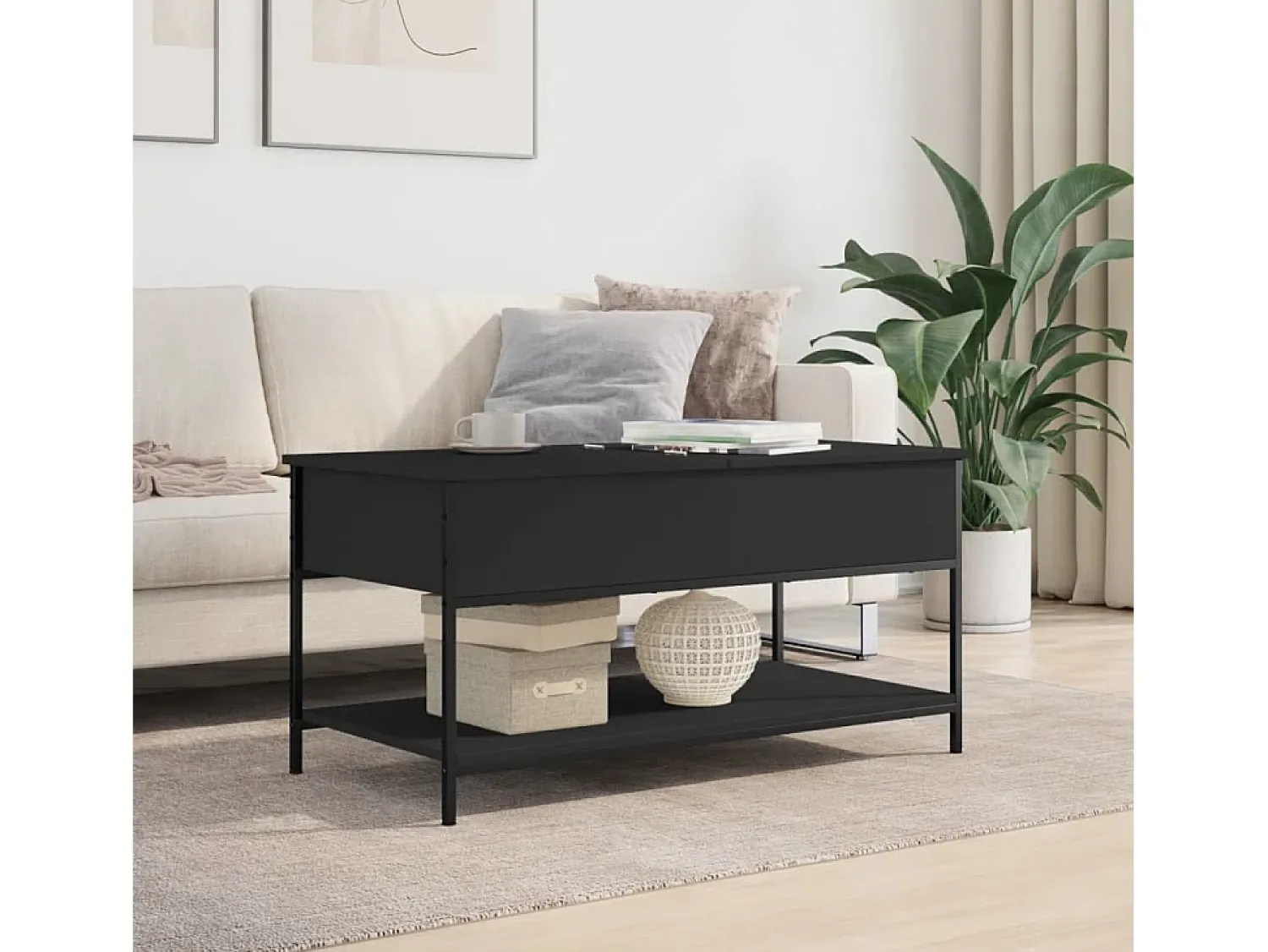 Discount Mesa de centro | Mesa de apoio 100x50x50 cm derivados de madeira/metal Preto