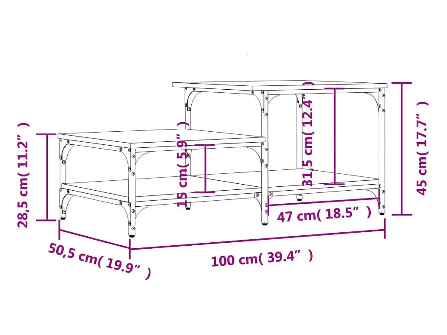 Mesa de centro | Mesa de apoio 100x50.5x45 cm derivados de madeira^ Mesa De Centro