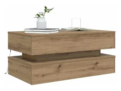 Mesa de centro | Mesa de apoio com luzes LED 90x50x40 cm carvalho artisiano Castanho