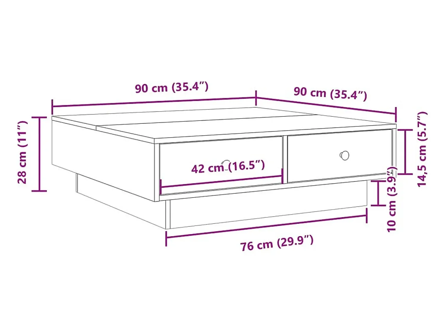 Mesa de centro | Mesa de apoio 90x90x28 cm derivados de madeira carvalho fumado^ Mesa De Centro