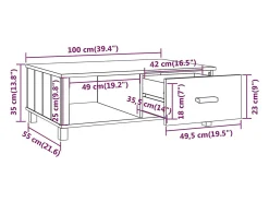 Mesa De Centro* Mesa de centro | Mesa de apoio HAMAR 100x55x35 cm pinho maciço cinza-claro Cinzento