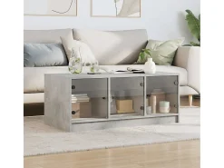 Mesa De Centro* Mesa de centro | Mesa de apoio c/ portas de vidro 102x50x42 cm cinza cimento Cinzento