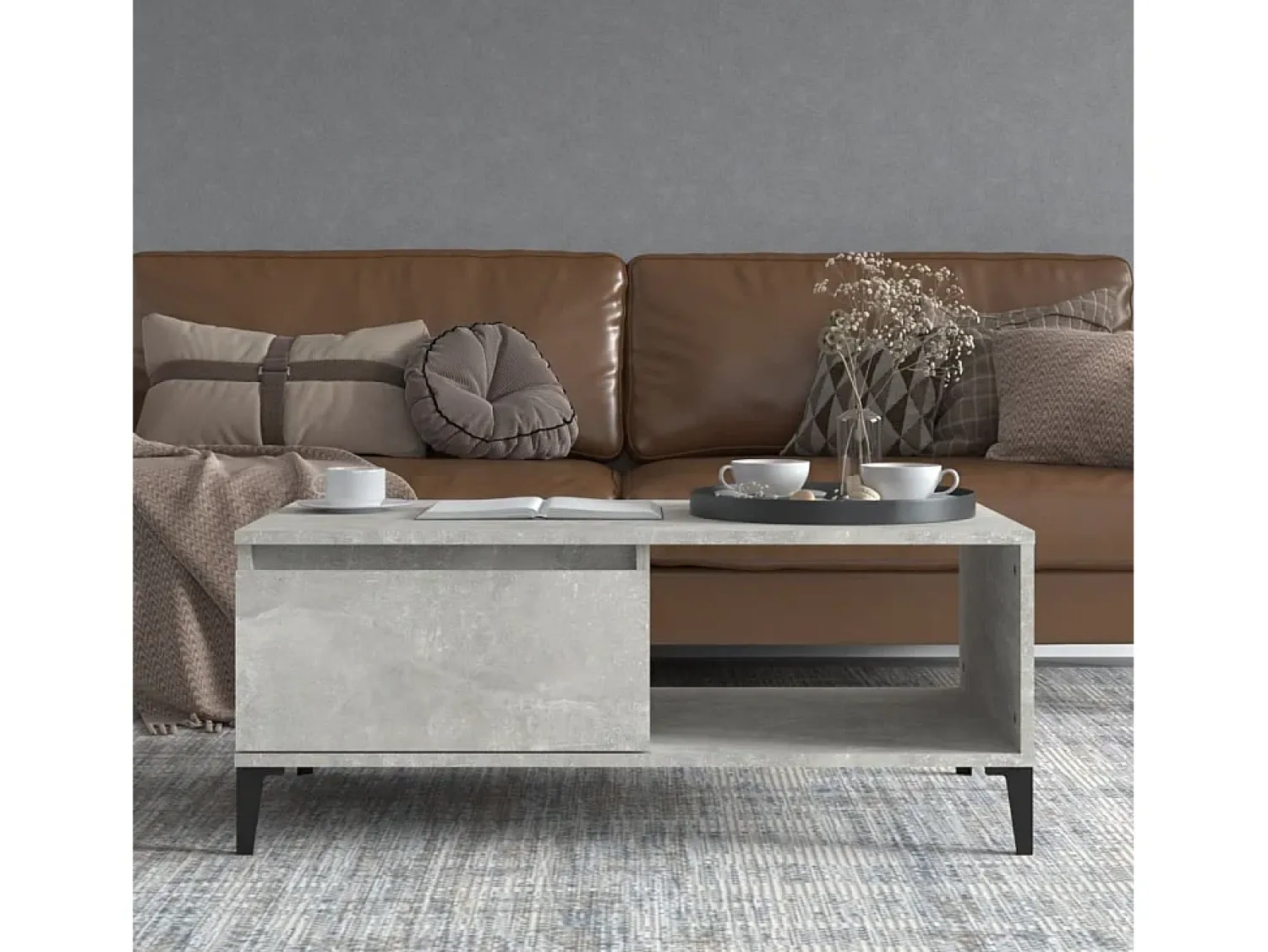 Mesa de centro | Mesa de apoio 90x50x36.5 cm derivados madeira cimento^ Mesa De Centro
