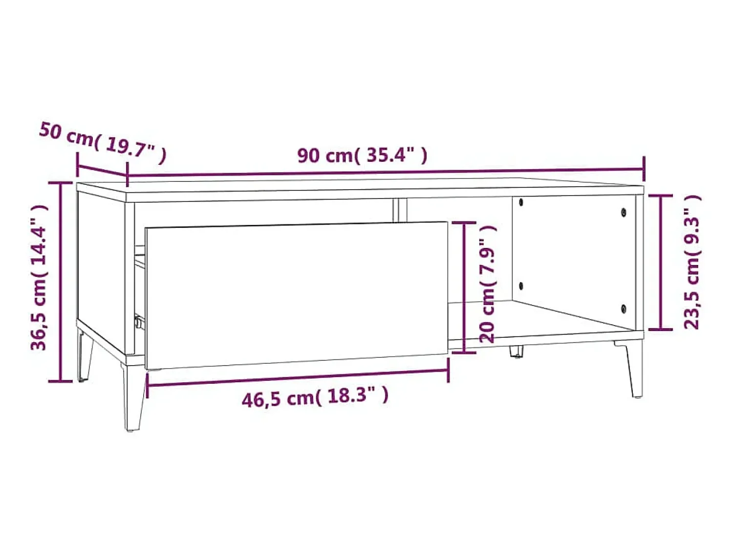 Mesa de centro | Mesa de apoio 90x50x36.5 cm derivados madeira cimento^ Mesa De Centro