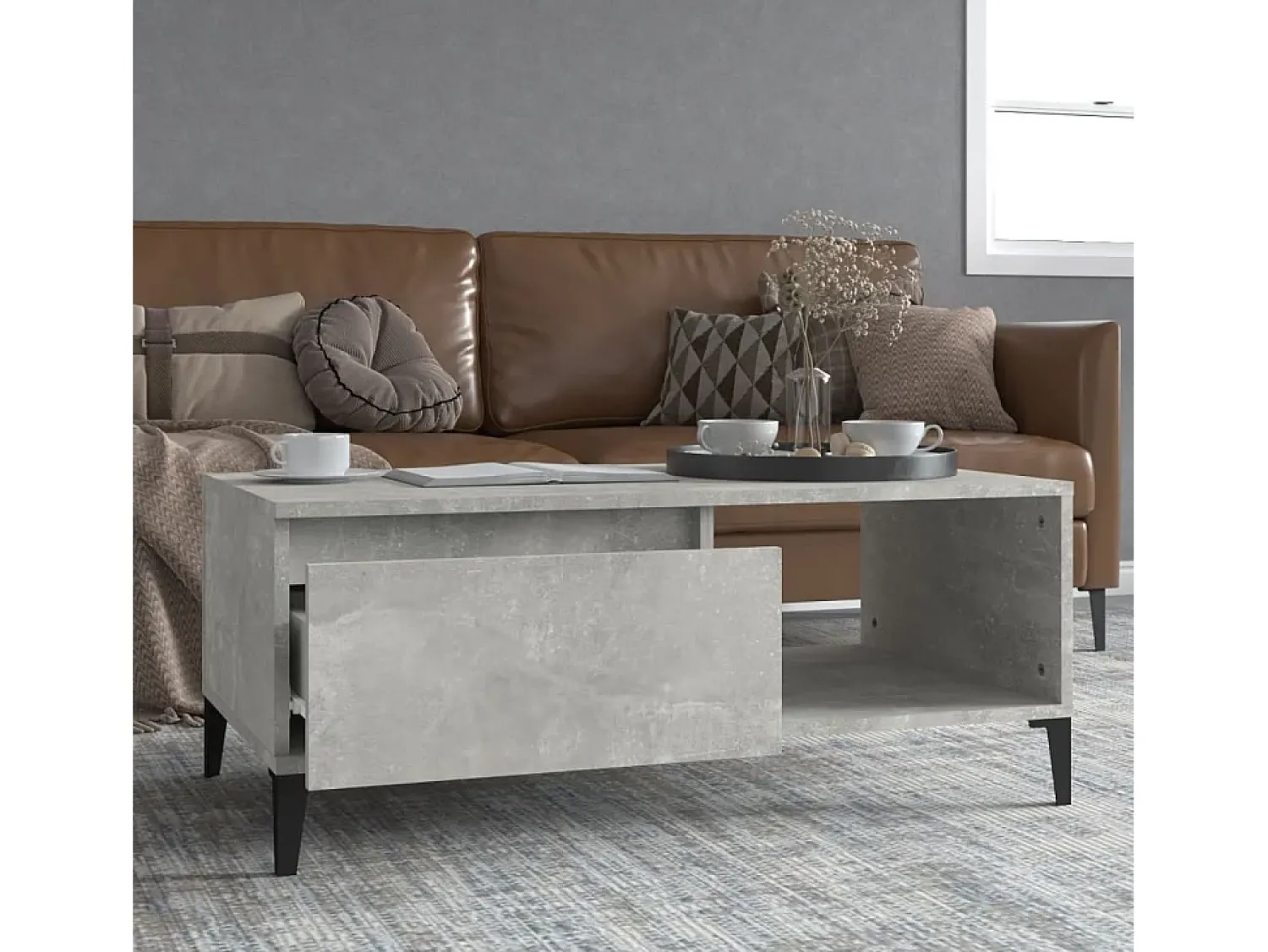Mesa de centro | Mesa de apoio 90x50x36.5 cm derivados madeira cimento^ Mesa De Centro